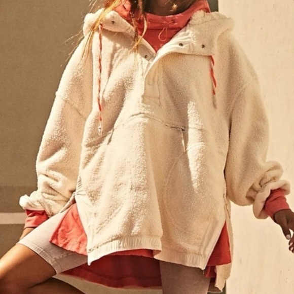 Free People Tops - Free People Fuzzy Was She Fleece Pullover Brushed Sail Oversized